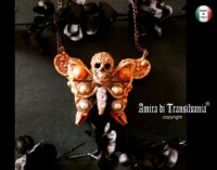 Skull Necklace Butterfly, Failed Gothic Pendant Esoteric Jewelry, Lunar Actias Luna Moth Santa Muerte