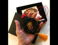 Gold Dragon Amulet, Dragonball Kanji Japanese Talisman, Deity Pentacle Spiritual Protection Symbol Occult Jewelry