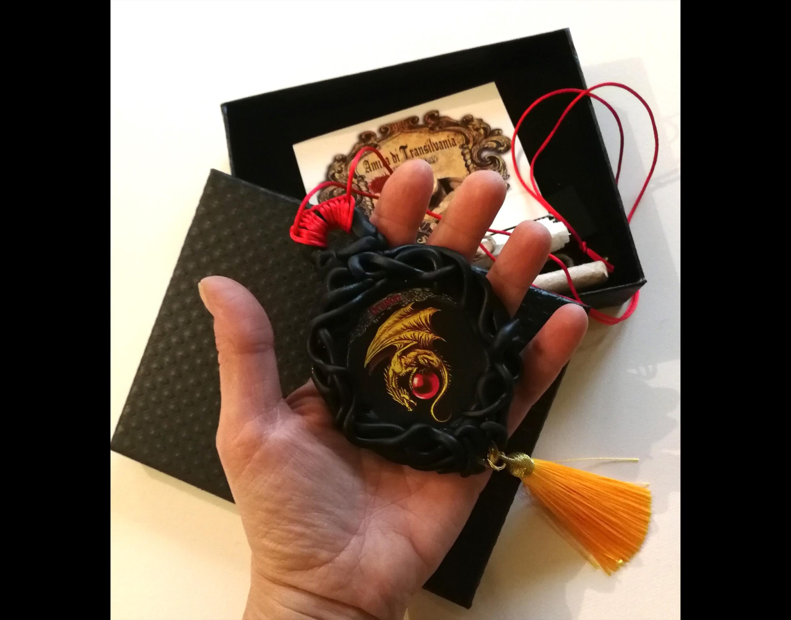 Gold Dragon Amulet, Dragonball Kanji Japanese Talisman, Deity Pentacle Spiritual Protection Symbol Occult Jewelry