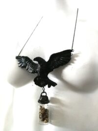 Black Raven Crow, Magic Talisman Ashes Witch Pendant, Cremation Jewelry Witchcraft Symbol, Gothic Amulet Urn Necklace