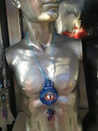 Blue Dragon Eye Fantasy Creatures, Protective Talisman Pendant, Raw Stone Amulet Necklace Occult Jewelry