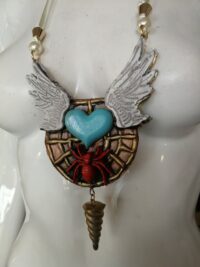 Red Spider Lily, Magic Talisman Heart Wings, Tarantula Web Necklace Insect Jewelry Bib, Law of Attraction Love Jewellery