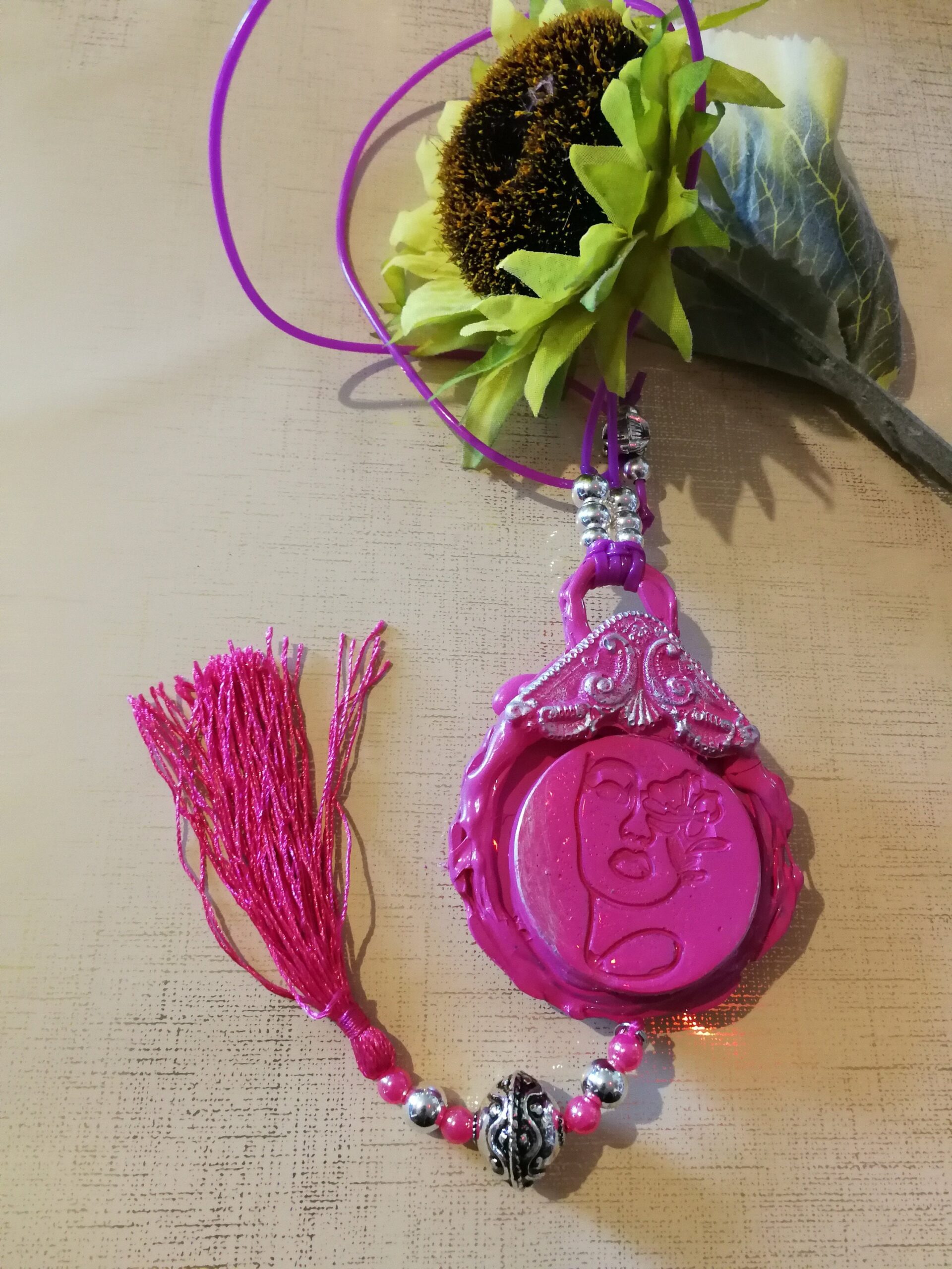 Inverted Pentagram Witchcraft Symbol, Evil Eye Pendant Talisman, Gothic Jewelry, Aeonium Pink Witch 33