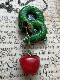 Green Snake, Red Apple Love Attraction Amulet Lucky Charm Spiritual Occult Jewelry Energy Pendant