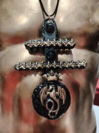 Dracula Talisman Bat Vampire, Gothic Cross Transylvania Necklace, Dragon Crown Pendant Bib, Count Vlad Tepes
