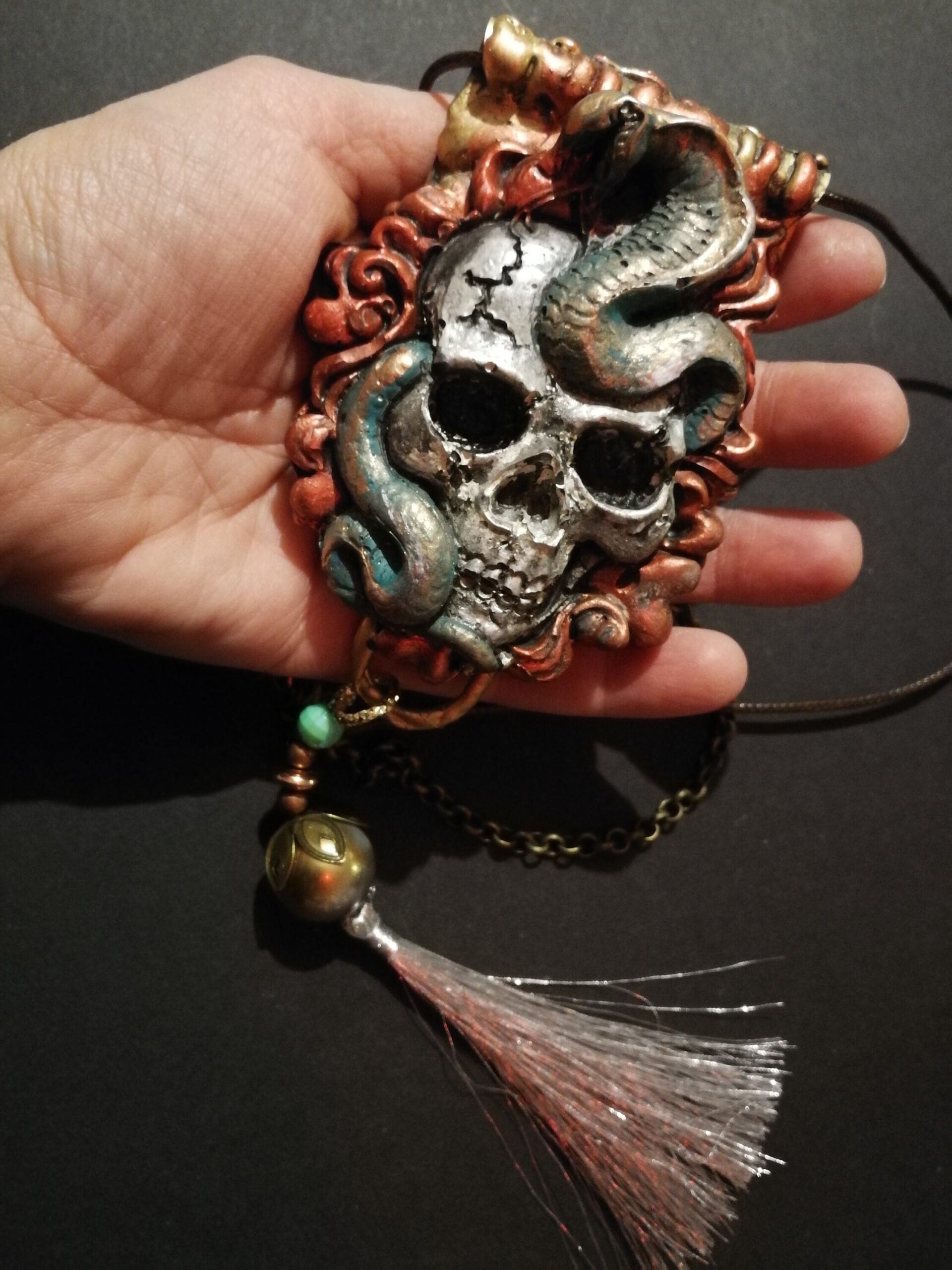 Life Forever, Skull Snake Talisman Garden of Eden, Imortality Magic Power Evil Eye, Punk Rock Gothic Amulet Pendant