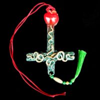 Inverted Cross Magic Pendant, Snake Apple Forbidden Fruit Amulet Necklace, Adam & Eve Sin Paradise