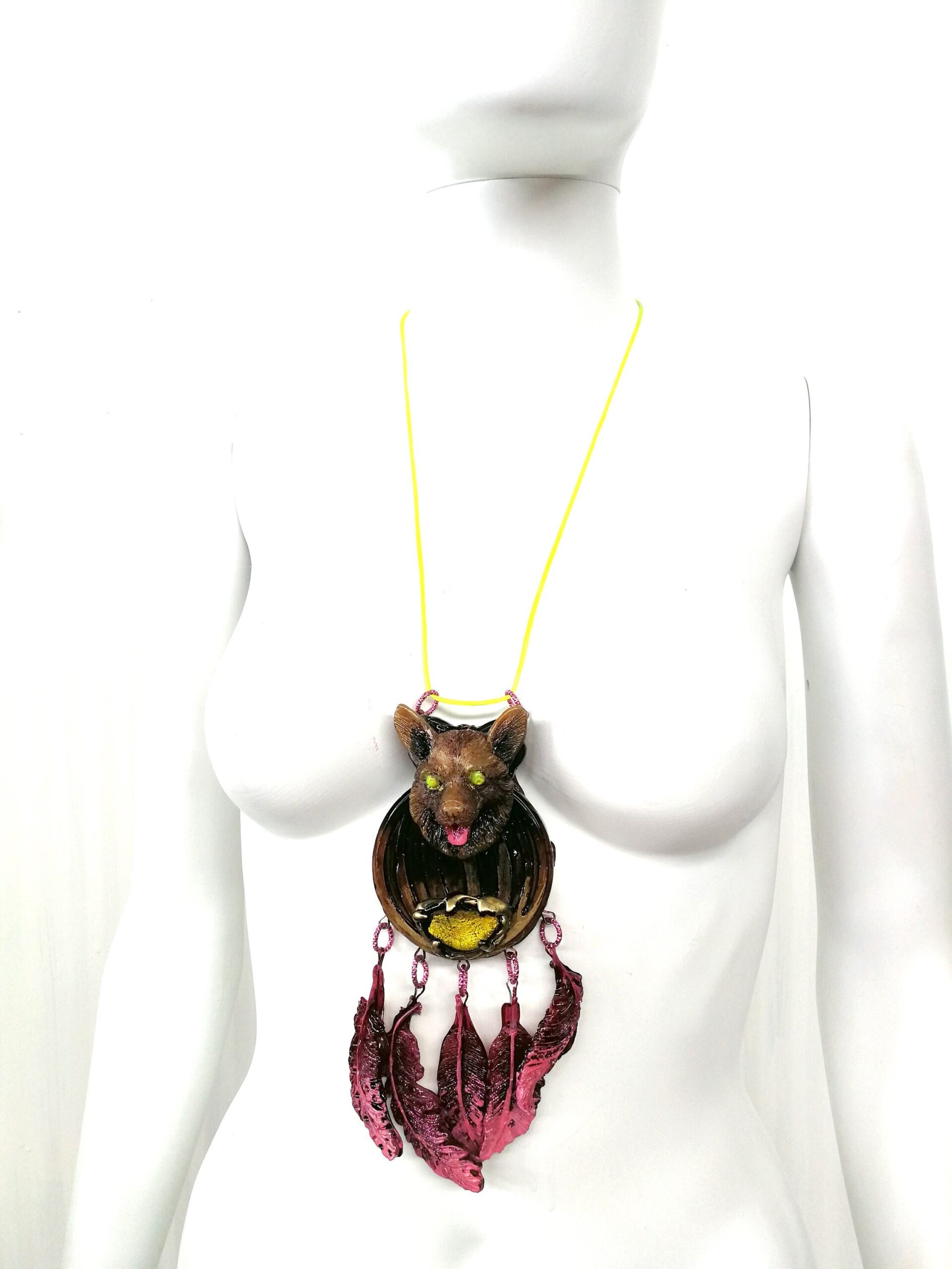 Dream Catcher Necklace Talisman, Evil Eye Protection Brown Bear Pendant, Spirit Guide Native American Amulet Shaman Drum