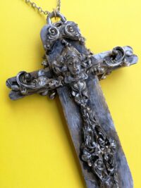 Silver Cross Necklace, Witchcraft Symbols Magic Talisman, Shamanic Pendant Shaman Witch Jewelry Wooden Crux