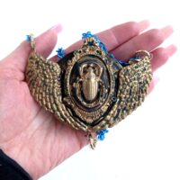 Gold Scarab Beetle, Blue Angel Egyptian Goddess Pendant, Pharaon Amulet Jewelry, Egyptian Royal Crown