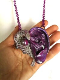Ear Sound, Purple Ear Music Necklace, Steampunk Pendant, Victorian Gothic Amulet, Goth Jewelry Talisman, Anatomy Symbols