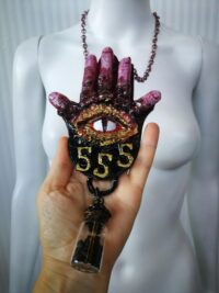Witchy Jewelry, Dark Angel Amulet, Baphomet Hand Help Satanic Talisman, Satan Demon Devil Pendant