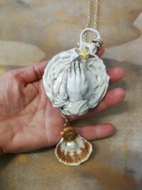Sun and Moon, Magic Talisman Astrological Zodiac, Magical Power Symbol, Prayer Pendant Jewelry, Celestial Amulet Shell