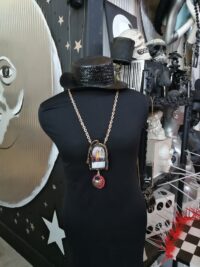 Santissima Muerte, Macabre Dance Voodoo Talisman Necklace, Spooky Witch Skull, Gothic Amulet Angel of Dead
