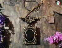 Black Mirror, Woman Necklace Lariat Layered Jewelry, Goth Jewel Antique Style, Victorian Gothic Witch Talisman Pendant