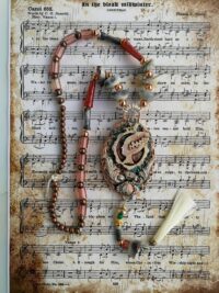 Evil Eye Necklace, Magic Talisman Amulet Pendant, Wicked Witch Cameo Beaded, Gothic Punk Victorian Jewel, Starry Night