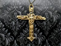 Witchcraft Symbols Magic Talisman, Gold Cross Necklace Amulet, Shamanic Pendant Witch Jewelry Wooden Crux