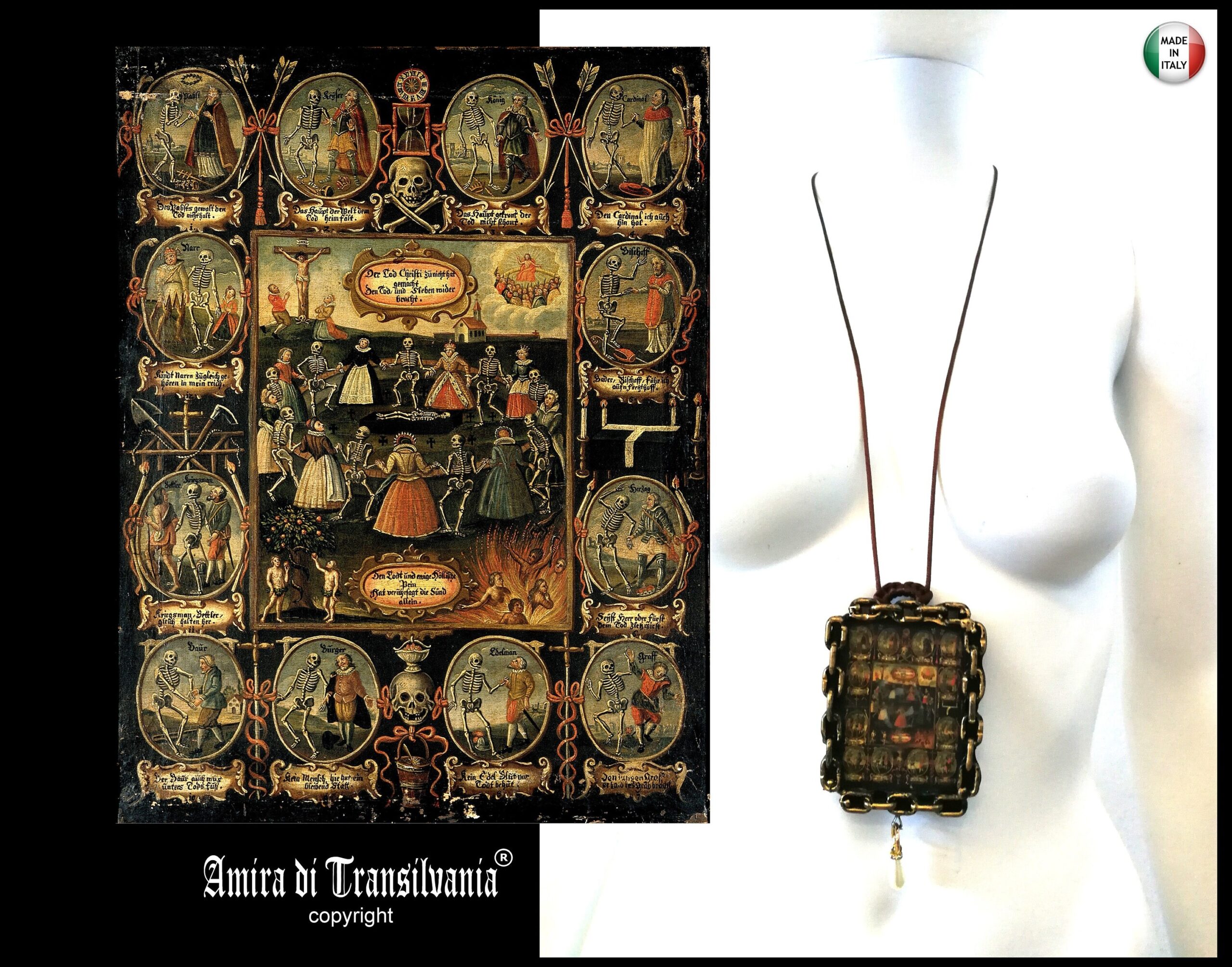 La Santa Muerte, Macabre Dance Immortality Talisman Necklace, Witch Jewelry Skull Amulet Angel of Dead Witchcraft Voodoo