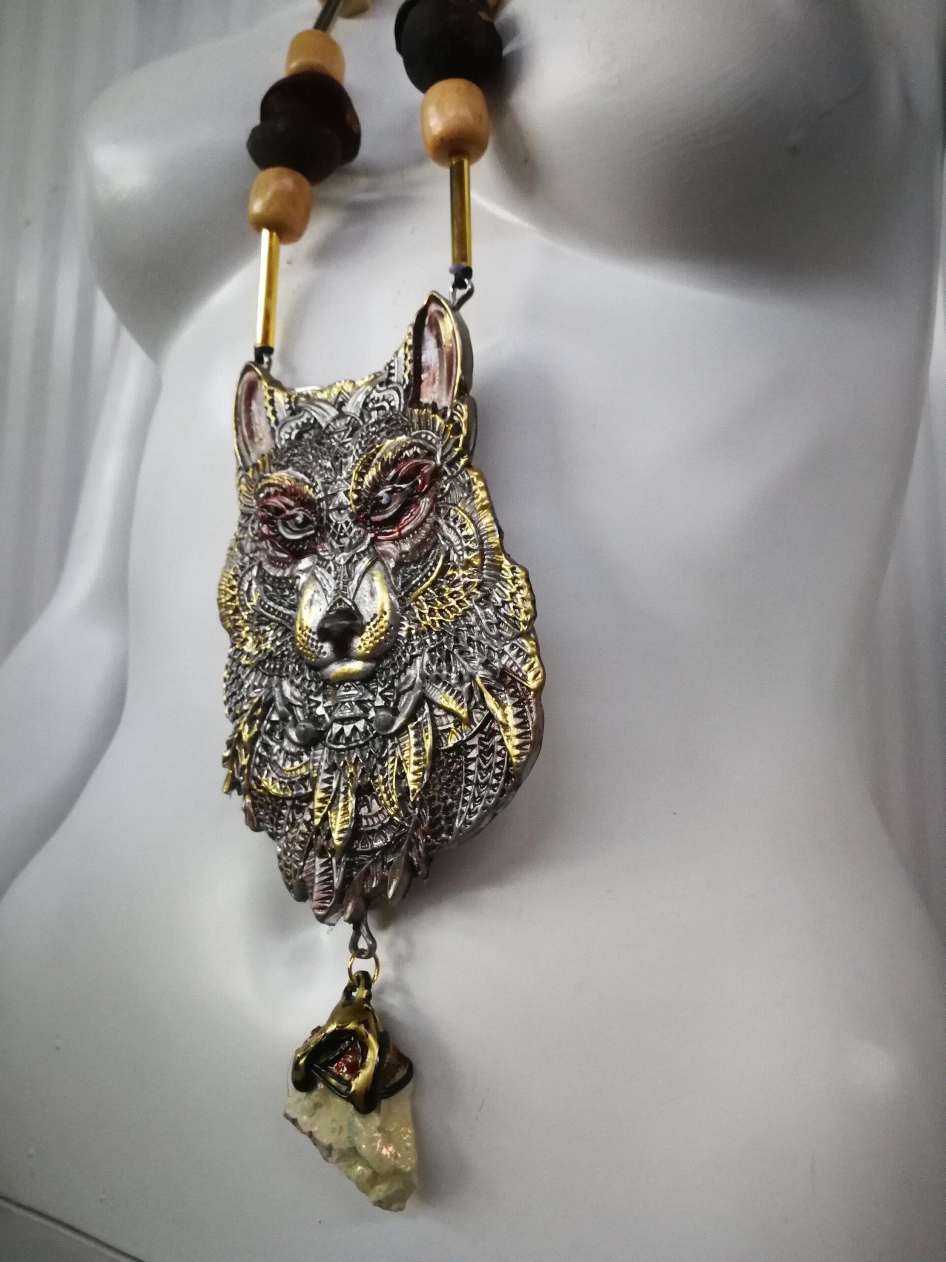 Silver Wolf Amulet of Magnetism, Enchanted Rock Magical Uncut Gemstone Magic Portal Direct Raw Stone