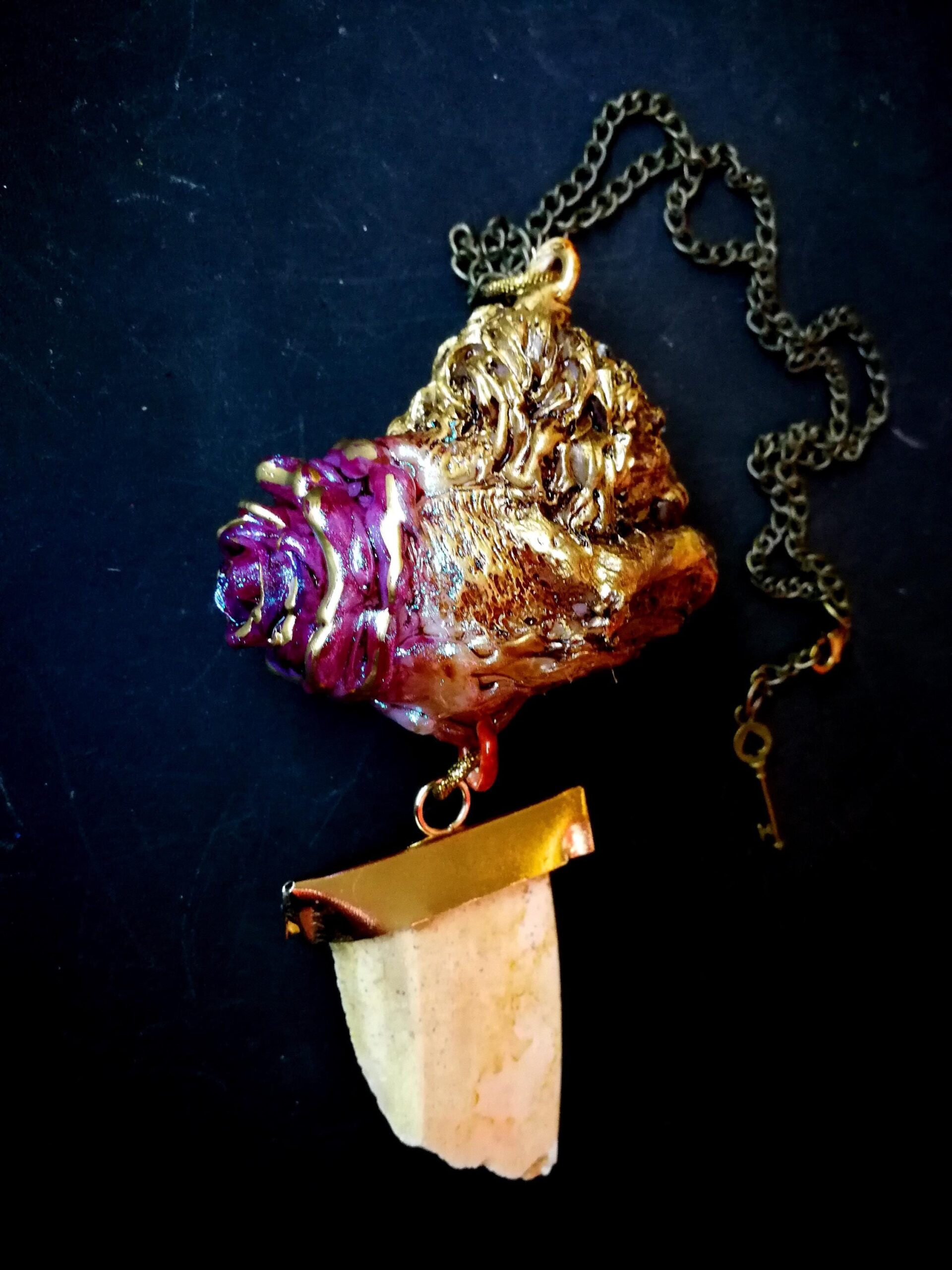 Golden Lion Amulet , Dandelion Rock Uncut Gemstone Pendant, Dantalion Magic Portal Raw Stone Magnetism