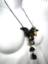 Crow Skull, Viking Talisman Raven, Moon Necklace Jewelry, Gothic Witch Familiar Amulet Urn Pendant