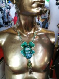 Green Witch Witchcraft Talisman, Four Leaf Clover Spiritual Jewelry, Good Luck Amulet Wealth Money