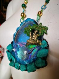 Orgonite Paradise, Celestine Pendant Magick Amulet Chakra Healing Stone Talisman Holographic Energy Magic Portal