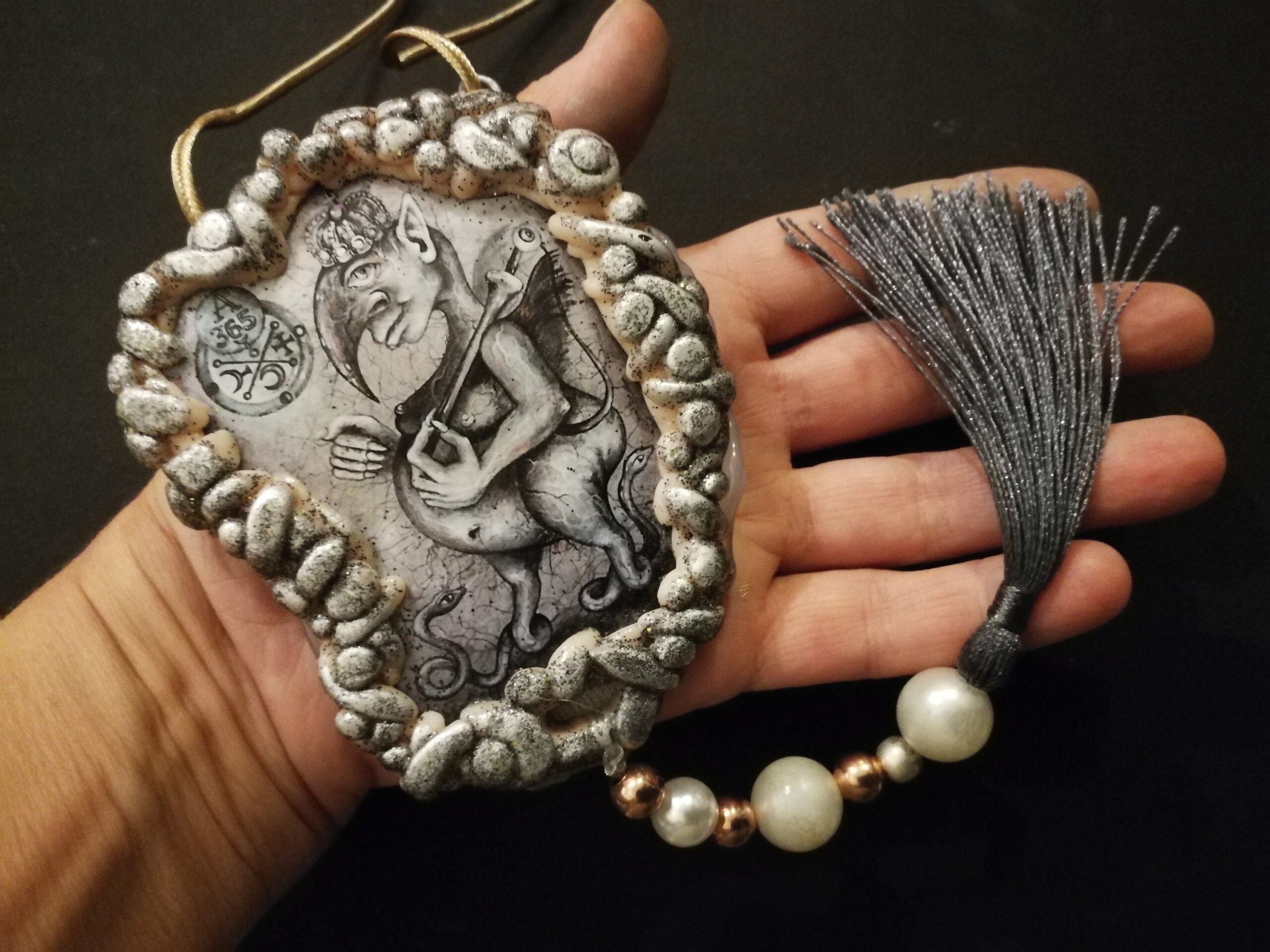 Abraxas Stone, Magic Talisman Protective Amulet, Gothic Pendant Decarabia, Lemegeton Goetia Demon Seal Sigil