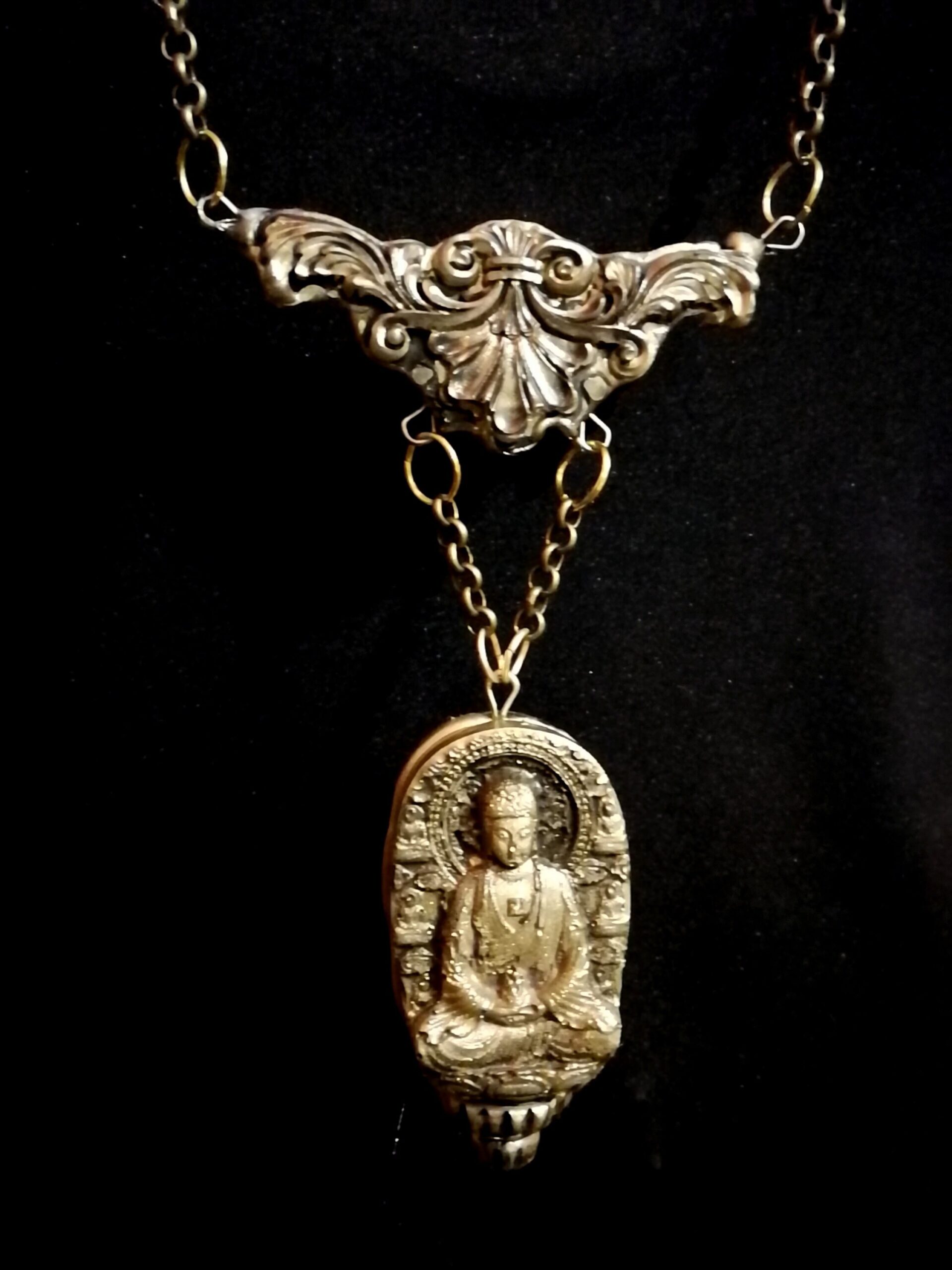 Buddhist Necklace Talisman Pendant, Ethnic Oriental Jewelry Buddha Prayer Amulet, Asian Magic Charm Hinduist Brahma Yoga