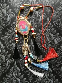Buddhist Necklace Oriental Talisman, Asian Ethnic Pendant Jewelry, Buddha Tribal Folk Regional Boho Jewelery Feather Bib