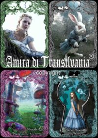 Alice in the Wonderland Tarot, White Rabbit with Cheshire Cat, Queen of Hearts and White Queen, Mad Hatter Dodo Dormouse