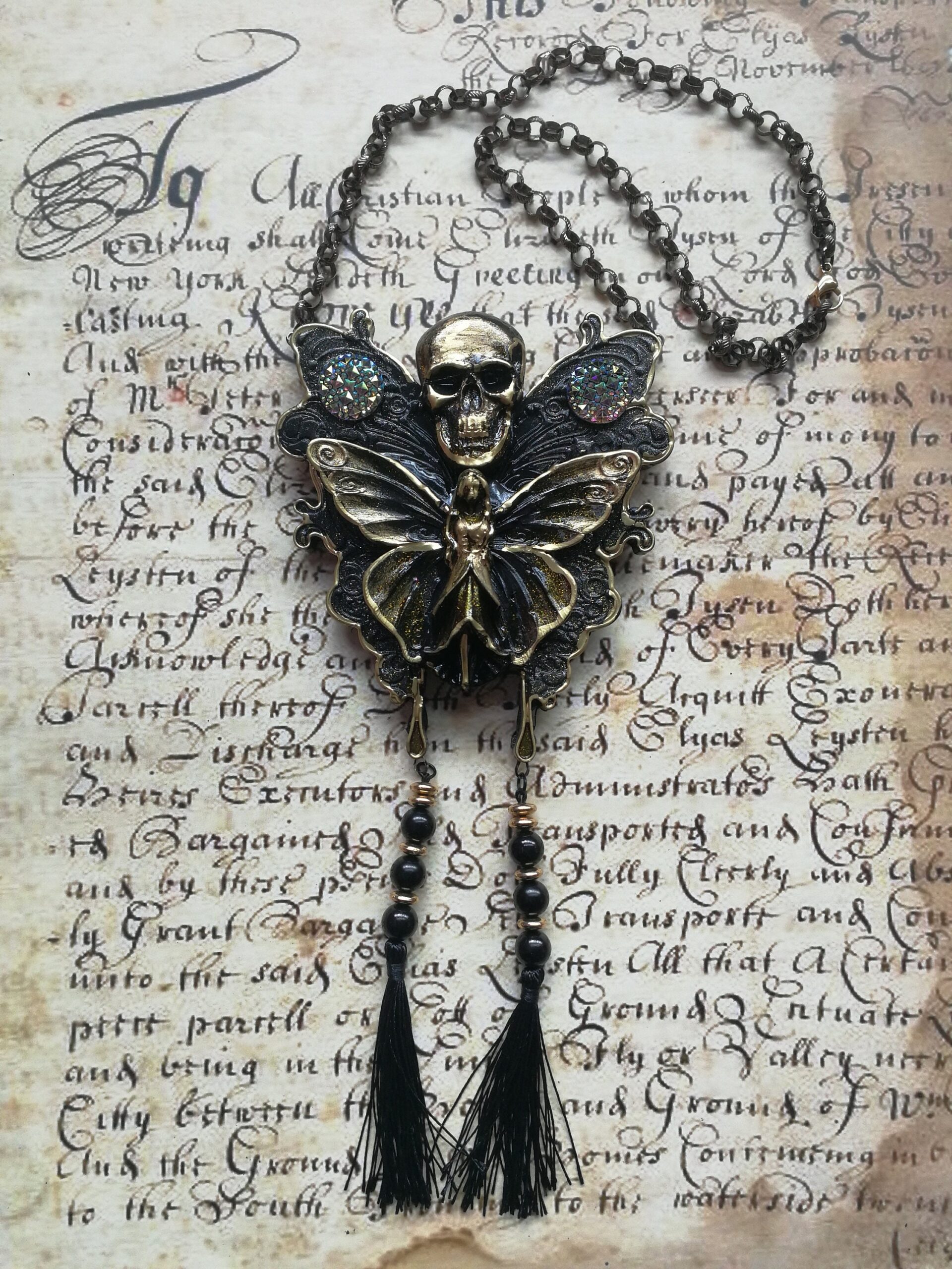 Lunar Moth Amulet, Butterfly Skull Talisman, Magic Pentacle Necklace Occult Jewelry Transformation Protection Immortality