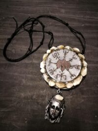 Spiritual Shaman Drum Necklace - Amulet Pendant of Insight, Talisman Shamanic Traditions Dreamcatcher Aragonite Raw Stones