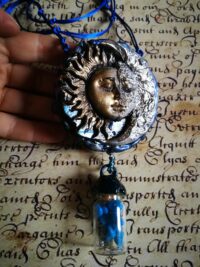 Spell Bottle Talisman Necklace for Fortune and Success, Sun & Moon Amulet Pendant Abundance Prosperity