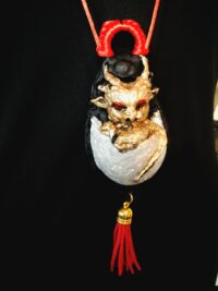 Dragon Crown, Satanic Necklace Pendant Evil Eye, Goth Jewel Satan Satanist, Ouroboros Cosmic Baby Demon in Devil Egg