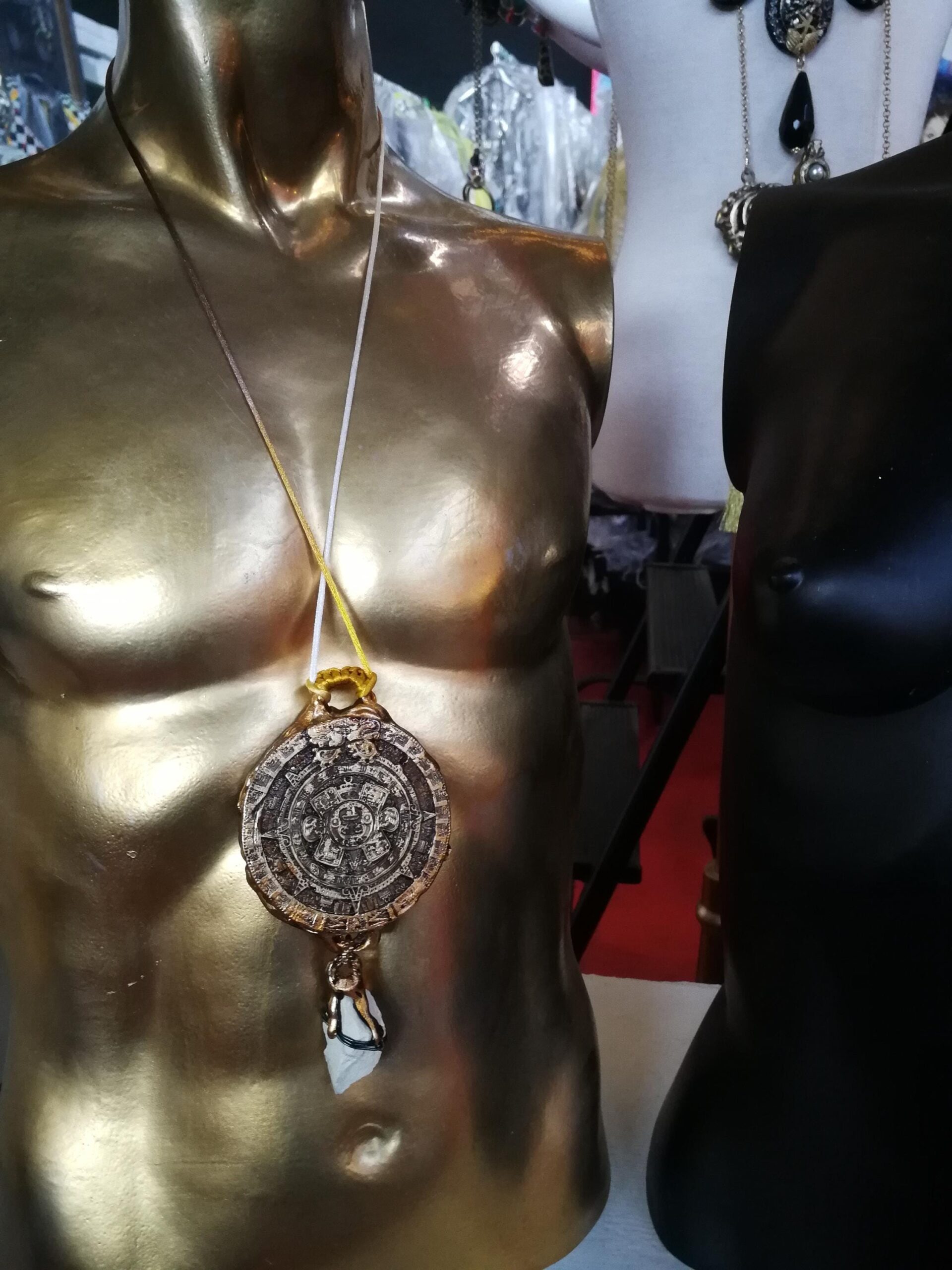Maya Calendar, Shaman Necklace Talisman Pendant, Amulet Raw Stone Jewelry, Aztec Magic Symbols Seal