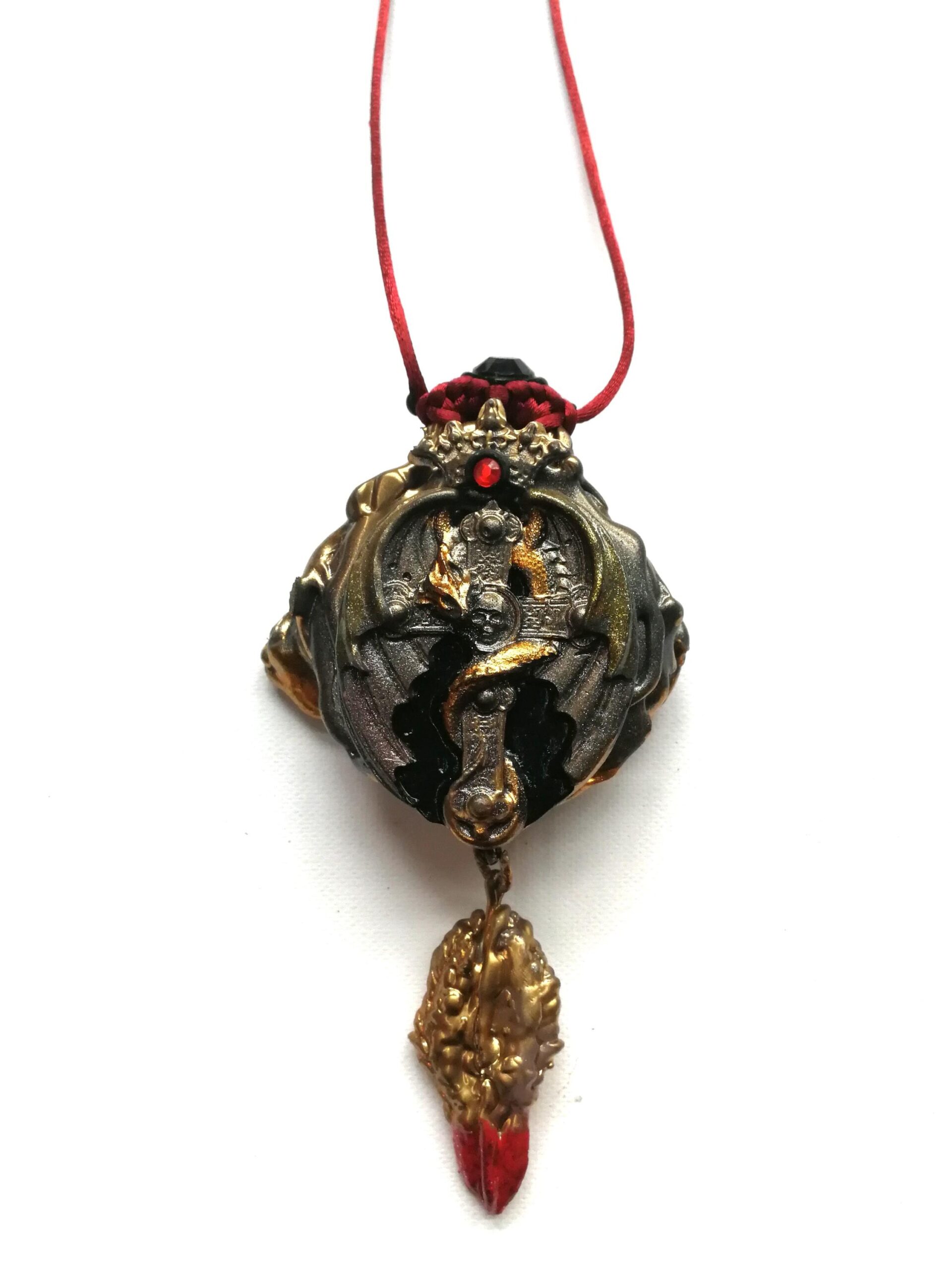 Dragon Necklace, Templar Amulet Symbols, Crown Magic Eye Stone Talisman, Gothic Pendant Sword Snake