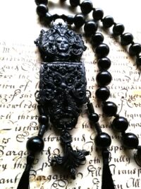 Black Mirror Talisman, Gothic Amulet Pendant Dark Witch, Esoteric Spiritual Beaded Magic Metaphysical Jewelry