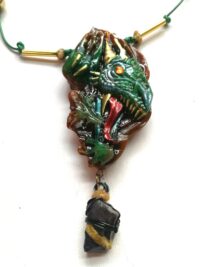 Protection Amulet, Green Dragon Head, Evil Eye Charm, Protective Talisman Pendant, Occult Jewelry Viking