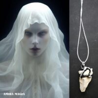 Witch Familiar, Ancient Spirit Companion Boo Ghostly, Necklace Uncut Gemstone Pendant, Magic Portal Amulet