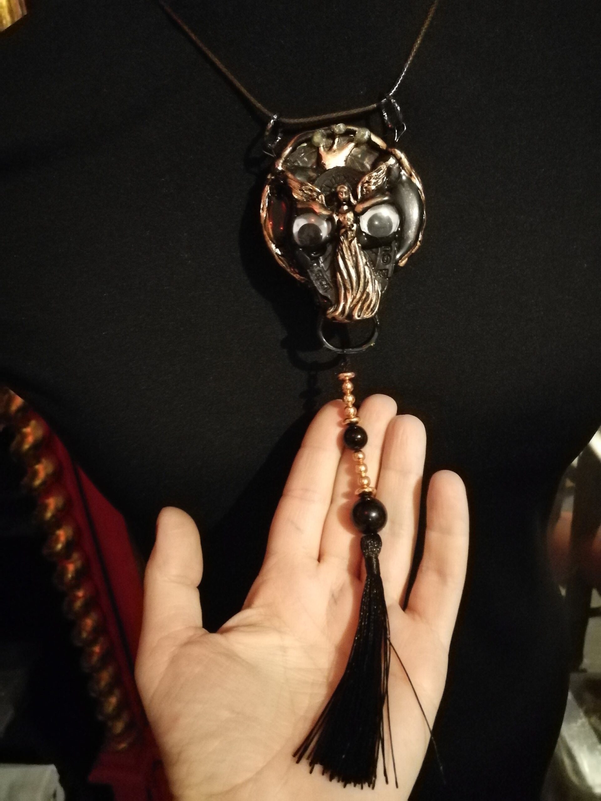 Inverted Pentagram Star, Owl Necklace Magical Power Protective Talisman Occult Protection Amulet Black Madonna
