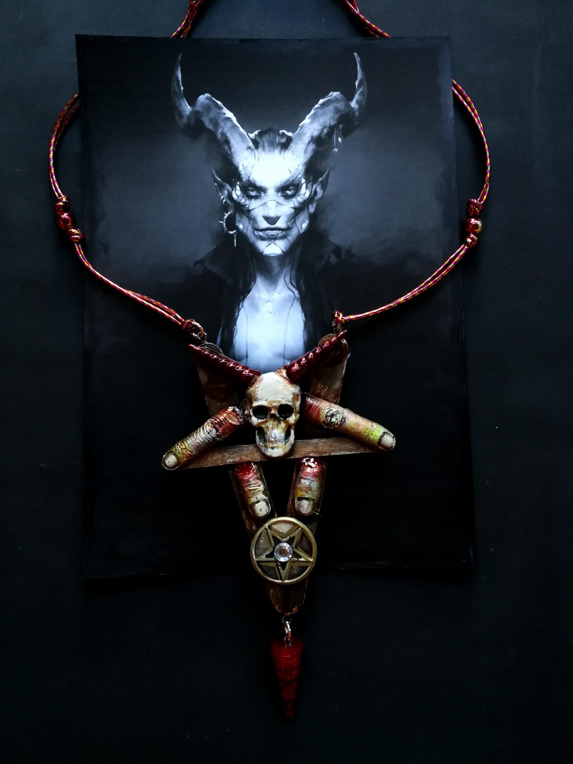 Inverted Pentagram Star, Lord Lucifer Satanic Sigil Talisman, Satan Symbol Devil Horn Pendant, Necklace Magic Amulet Bib