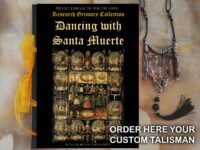 La Santa Muerte, Macabre Dance Hoodoo Talisman Necklace, Spooky Witch Skull Skeleton Gothic Amulet