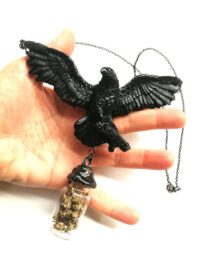 Black Raven Crow, Magic Talisman Ashes Witch Pendant, Cremation Jewelry Witchcraft Symbol, Gothic Amulet Urn Necklace