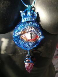 Blue Dragon Eye Fantasy Creatures, Protective Talisman Pendant, Raw Stone Amulet Necklace Occult Jewelry
