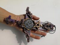 Gold Cross Necklace, Key Magic Talisman Witchcraft Symbols Pendant, Necronomicon Seal Sigil, Wooden Crux