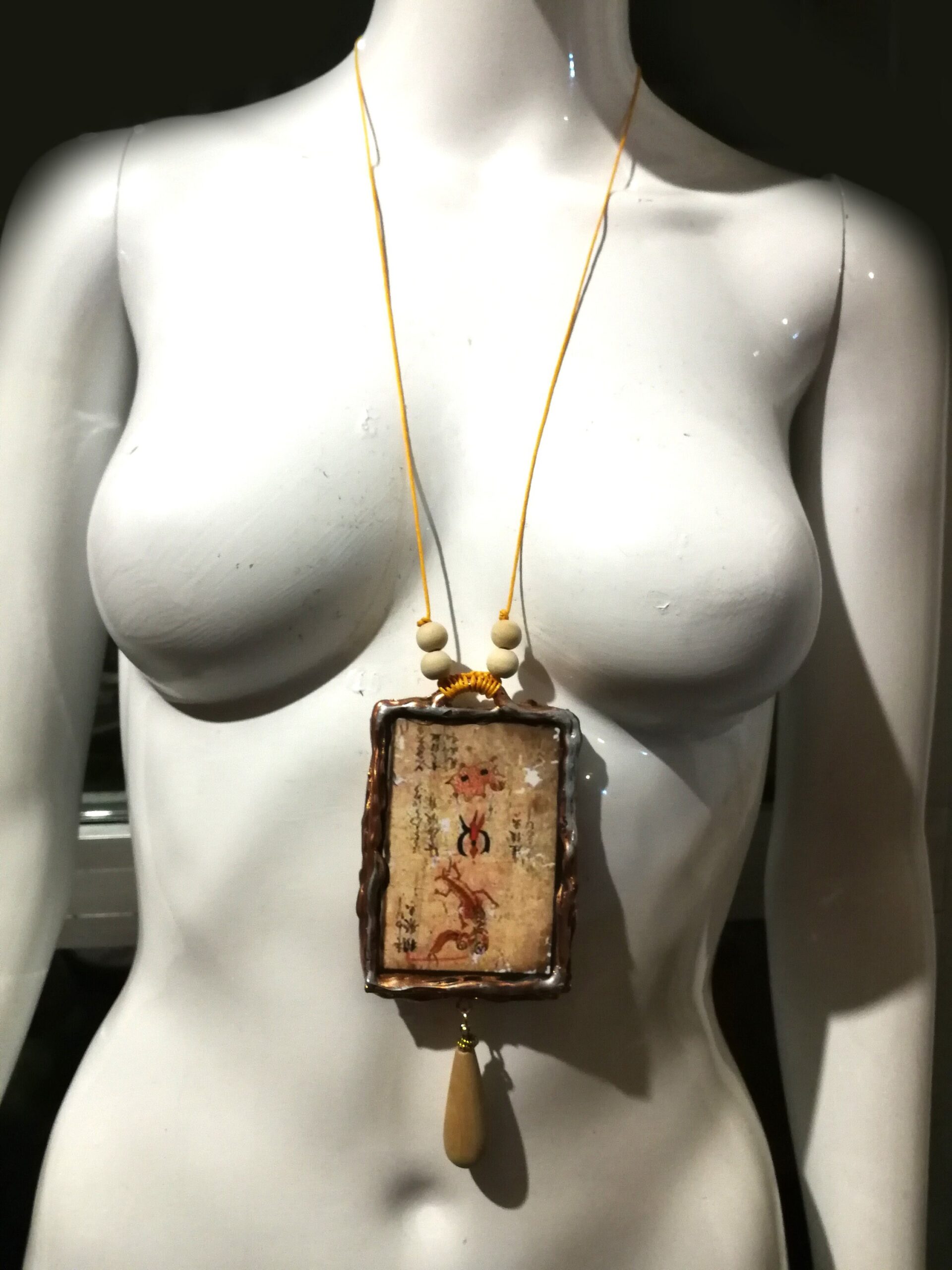 Taoist Art Talisman Beaded Pendant, Tao Symbol Ethnic Oriental Prayer Amulet, Asian Magic Yoga