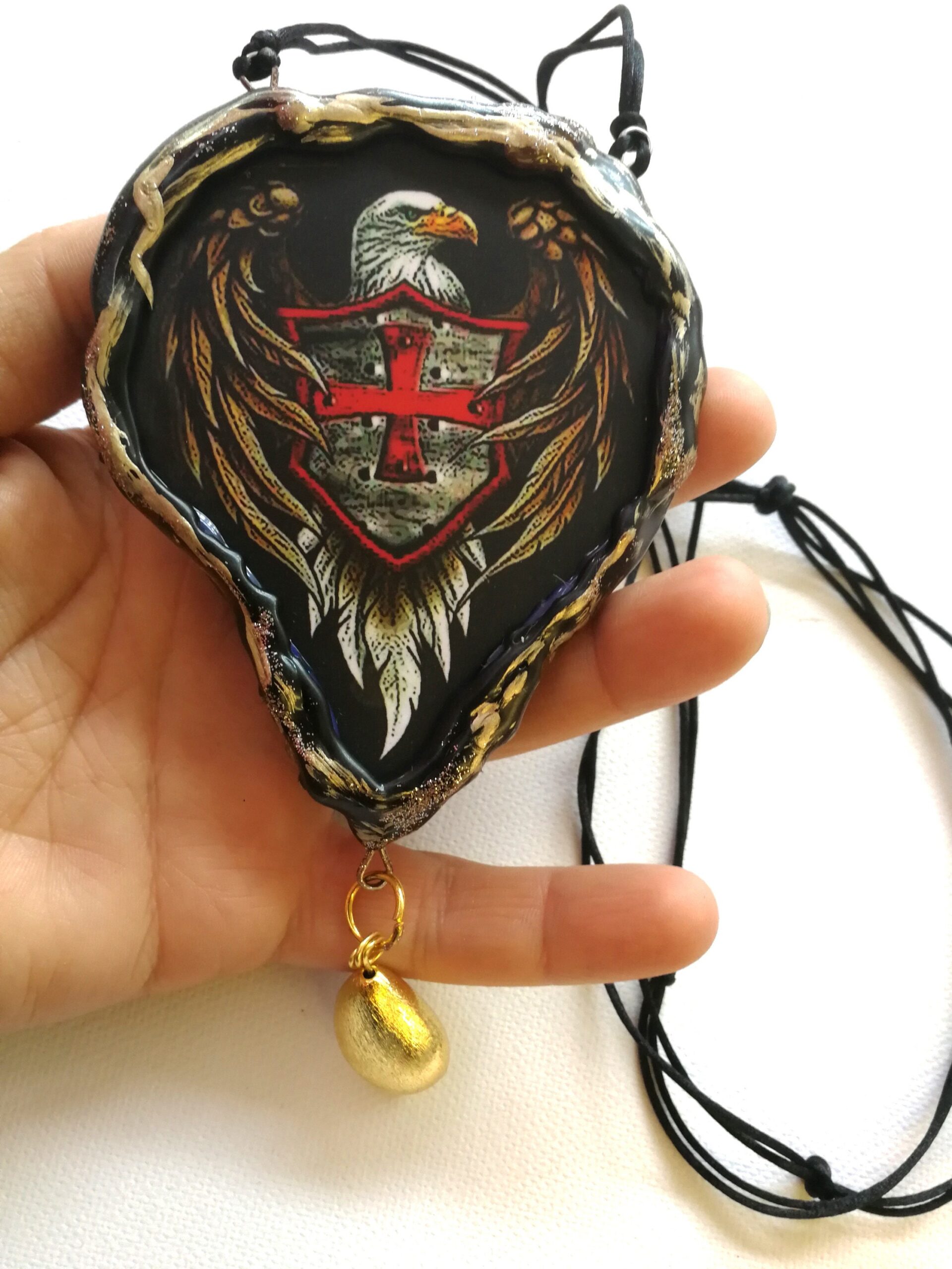 Templar Cross, Medieval Pendant Eagle Snake, Talisman Brotherhood Masonry Rosicrucian Symbol Sigil, Freemasonry