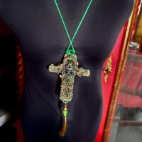 Gold Cross Necklace, Witchcraft Symbols Magic Talisman, Shamanic Pendant Shaman Witch Amulet Wooden Crux