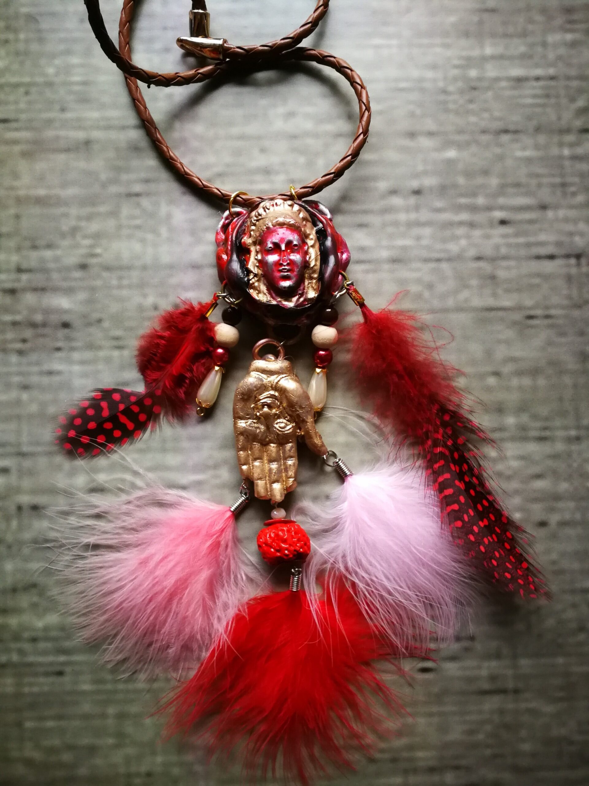 Shaman King, Native American Necklace Talisman, Boho Rustic Hand Help Jewelry, Gypsy Ethnic Indian Tribal Folk Pendant